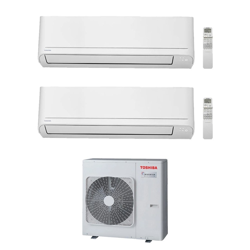Immagine di Toshiba SEIYA SMART R32 Climatizzatore a parete dual split inverter Wi-Fi bianco | unità esterna 8 kW unità interne 16000+10000 BTU RAS-4M27G3AVG-E+RAS-[B16|B10]S4KVG-E