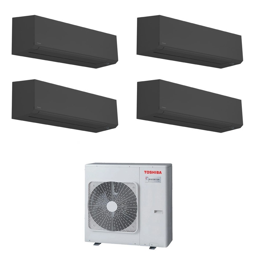 Immagine di Toshiba SHORAI EDGE BLACK R32 Climatizzatore a parete quadri split inverter Wi-Fi nero | unità esterna 8 kW unità interne 18000+12000+12000+7000 BTU RAS-4M27G3AVG-E+RAS-[B18|B13|B13|B07]G3KVSGB-E