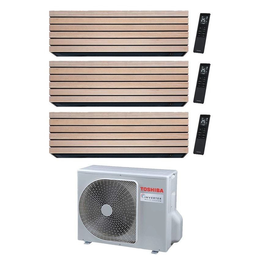 Immagine di Toshiba DAISEIKAI 10 WOOD R32 Climatizzatore a parete trial split inverter Wi-Fi wood | unità esterna 5.2 kW unità interne 13000+13000+10000 BTU RAS-3M18G3AVG-E+RAS-B[13|13|10]S4KVDG-E