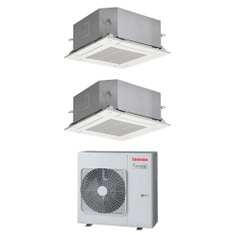 Immagine di Toshiba CASSETTA A 4 VIE 60x60 R32 Climatizzatore a cassetta dual split inverter | unità esterna 8 kW unità interne 16000+10000 BTU RAS-4M27G3AVG-E+RAS-M[16|10]U2MUVG-E