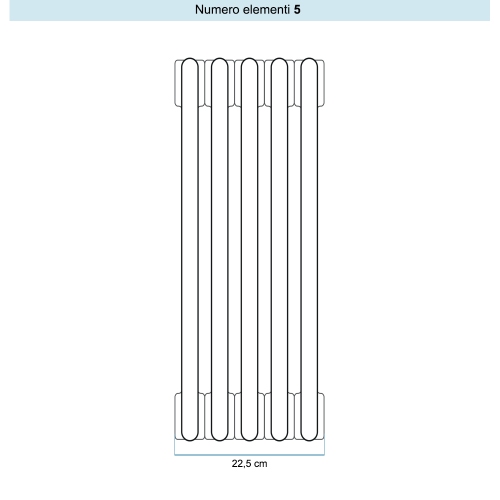 Immagine di Irsap TESI 5 Radiatore 5 elementi H.68,5 L.22,5 P.17,7 cm, colore bianco standard finitura lucido Cod.01 (senza tappi) RT506850501IRNON01