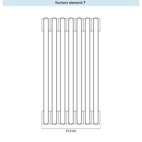 Immagine di Irsap TESI 5 Radiatore 7 elementi H.68,5 L.31,5 P.17,7 cm, colore bianco standard finitura lucido Cod.01 (senza tappi) RT506850701IRNON01