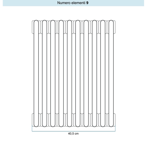 Immagine di Irsap TESI 5 Radiatore 9 elementi H.68,5 L.40,5 P.17,7 cm, colore bianco standard finitura lucido Cod.01 (senza tappi) RT506850901IRNON01