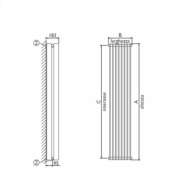 Immagine di Deltacalor SPACE DOPPIO radiatore Grey aluminium finitura Coarse h. 2000 x L. 334 mm SP2200008S9007C