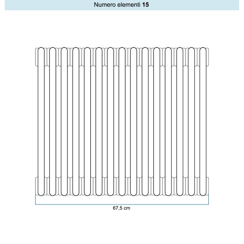 Immagine di Irsap TESI 5 Radiatore 15 elementi H.68,5 L.67,5 P.17,7 cm, colore bianco standard finitura lucido Cod.01 (senza tappi) RT506851501IRNON01