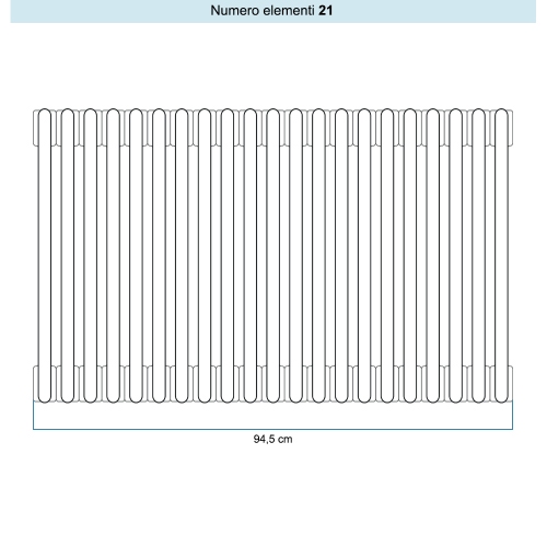 Immagine di Irsap TESI 5 Radiatore 21 elementi H.68,5 L.94,5 P.17,7 cm, colore bianco standard finitura lucido Cod.01 (senza tappi) RT506852101IRNON01