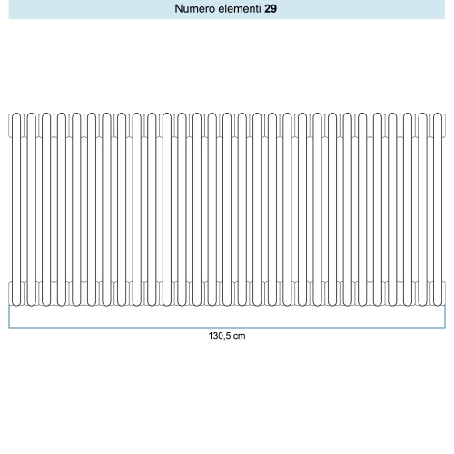 Immagine di Irsap TESI 5 Radiatore 29 elementi H.68,5 L.130,5 P.17,7 cm, colore bianco standard finitura lucido Cod.01 (senza tappi) RT506852901IRNON01