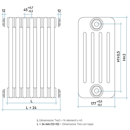 Immagine di Irsap TESI 5 Radiatore 32 elementi H.68,5 L.144 P.17,7 cm, colore bianco standard finitura lucido Cod.01 (senza tappi) RT506853201IRNON01