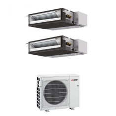 Immagine di Mitsubishi SEZ-M Canalizzabile compatta R32 Climatizzatore canalizzabile dual split inverter | unità esterna VFHZ 5.3 kW unità interne 9000+12000 BTU MXZ-2F53VFHZ+SEZ-M[25|35]DA2