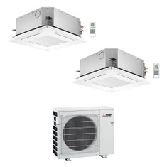 Immagine di Mitsubishi SLZ-M Cassetta a 4 vie R32 Climatizzatore a cassetta dual split inverter | unità esterna VFHZ 5.3 kW unità interne 9000+9000 BTU MXZ-2F53VFHZ+SLZ-M[25|25]FA2