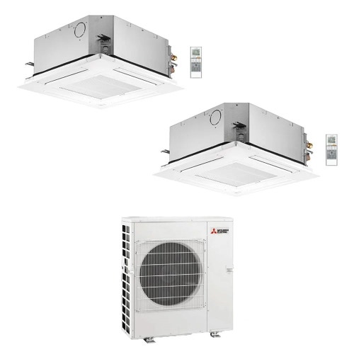 Immagine di Mitsubishi SLZ-M Cassetta a 4 vie R32 Climatizzatore a cassetta dual split inverter | unità esterna 8.3 kW unità interne 18000+18000 BTU MXZ-4F83VFHZ+SLZ-M[50|50]FA2