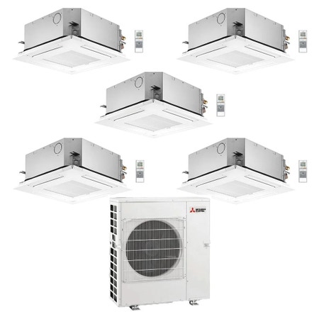 Immagine di Mitsubishi SLZ-M Cassetta a 4 vie R32 Climatizzatore a cassetta penta split inverter | unità esterna 12 kW unità interne 9000+9000+9000+9000+9000 BTU MXZ-6F120VF+SLZ-M[25|25|25|25|25]FA2