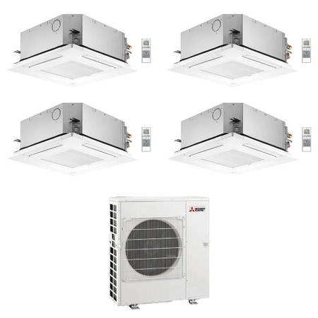Immagine di Mitsubishi SLZ-M Cassetta a 4 vie R32 Climatizzatore a cassetta quadri split inverter | unità esterna 12 kW unità interne 9000+9000+9000+9000 BTU MXZ-6F120VF+SLZ-M[25|25|25|25]FA2