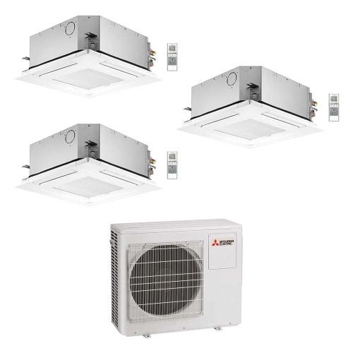 Immagine di Mitsubishi SLZ-M Cassetta a 4 vie R32 Climatizzatore a cassetta trial split inverter | unità esterna 8 kW unità interne 12000+12000+12000 BTU MXZ-4F80VF+SLZ-M[35|35|35]FA2