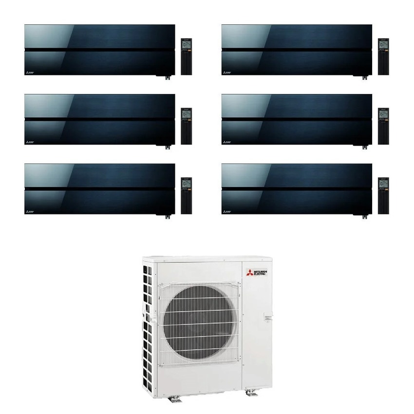 Immagine di Mitsubishi MSZ-LN Kirigamine Style R32 Climatizzatore a parete esa split inverter Wi-Fi onyx black | unità esterna 12 kW unità interne 9000+9000+9000+9000+9000+18000 BTU MXZ-6F120VF+MSZ-LN[25|25|25|25|25|50]VG2B