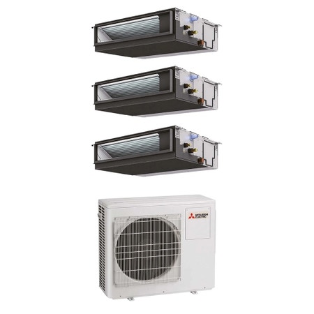 Immagine di Mitsubishi CANALIZZATA MEDIA PREVALENZA commerciale R32 Climatizzatore canalizzabile trial split inverter | unità esterna 7.2 kW unità interne 12000+12000+12000 BTU MXZ-4F72VF+PEAD-M[35|35|35]JA2