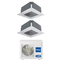 Immagine di Haier CASSETTE R32 Climatizzatore a cassetta dual split inverter Wi-Fi bianco | unità esterna 5.5 kW unità interne 9000+9000 BTU 3U55S2SR5FA+AB[25|25]S2SC2FA(H)