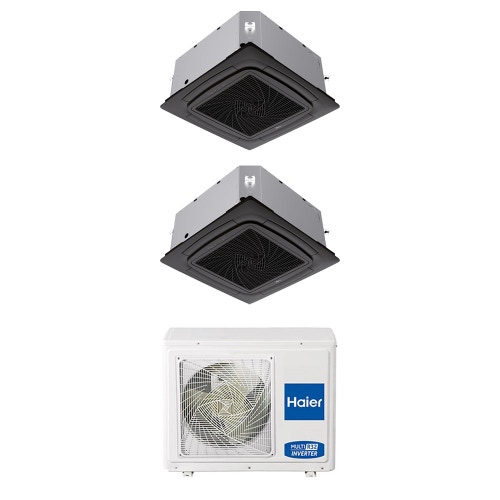 Immagine di Haier CASSETTE R32 Climatizzatore a cassetta dual split inverter Wi-Fi nero | unità esterna 5.5 kW unità interne 9000+18000 BTU 3U55S2SR5FA+AB[25|50]S2SC2FA(H)-B