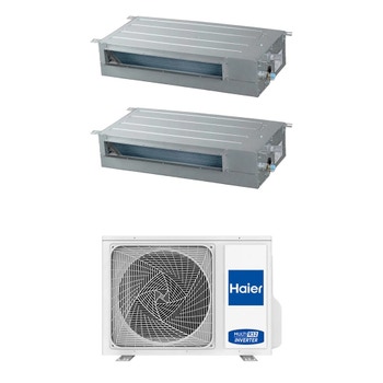 Immagine di Haier CANALIZZATO SLIM Bassa pressione R32 Climatizzatore canalizzabile dual split inverter Wi-Fi | unità esterna 4 kW unità interne 9000+12000 BTU 2U40S2SM1FA+AD[25|35]S2SS1FA(H)
