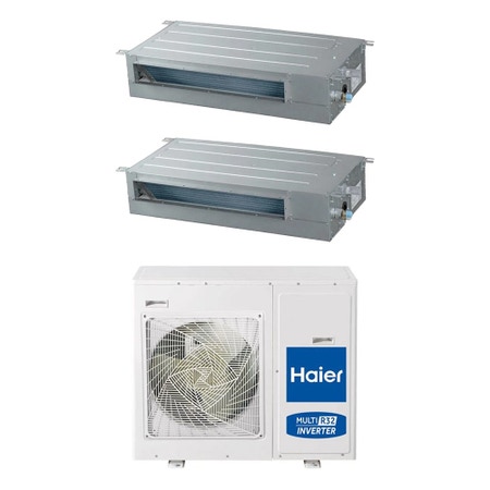 Immagine di Haier CANALIZZATO SLIM Bassa pressione R32 Climatizzatore canalizzabile dual split inverter Wi-Fi | unità esterna 7.5 kW unità interne 9000+18000 BTU 4U75S2SR5FA+AD[25|50]S2SS1FA(H)