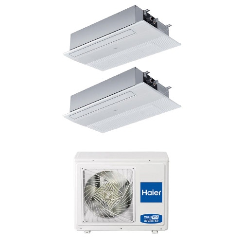 Immagine di Haier CASSETTE A 1 VIA R32 Climatizzatore a cassetta dual split inverter Wi-Fi | unità esterna 7 kW unità interne 9000+12000 BTU 3U70S2SR5FA+AB[25|35]S2SA1FA(H)