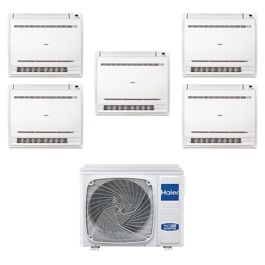 Immagine di Haier CONSOLE R32 Climatizzatore console da pavimento penta split inverter bianco | unità esterna 9 kW unità interne 9000+9000+9000+9000+9000 BTU 5U90S2SS5FA+AF[25|25|25|25|25]S2SD1FA(D)