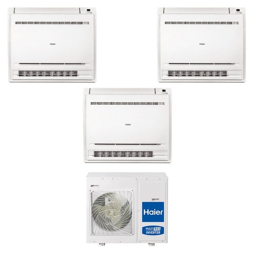 Immagine di Haier CONSOLE R32 Climatizzatore console da pavimento trial split inverter bianco | unità esterna 8.5 kW unità interne 9000+9000+9000 BTU 4U85S2SR5FA+AF[25|25|25]S2SD1FA(D)