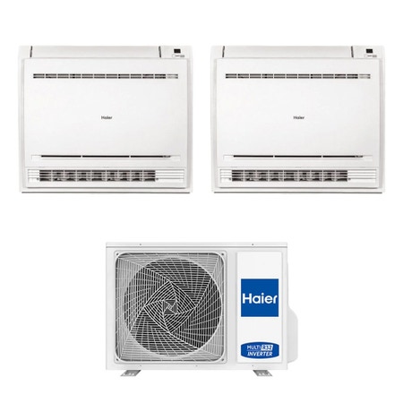 Immagine di Haier CONSOLE R32 Climatizzatore console da pavimento dual split inverter bianco | unità esterna 5 kW unità interne 9000+9000 BTU 2U50S2SM1FA-3+AF[25|25]S2SD1FA(D)