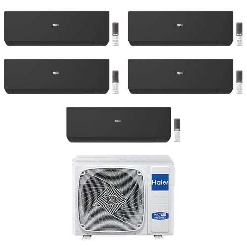 Immagine di Haier EXPERT R32 Climatizzatore a parete penta split inverter Wi-Fi nero | unità esterna 9 kW unità interne 7000+9000+9000+9000+9000 BTU 5U90S2SS5FA+AS[20|25|25|25|25]XCAHRA-MB