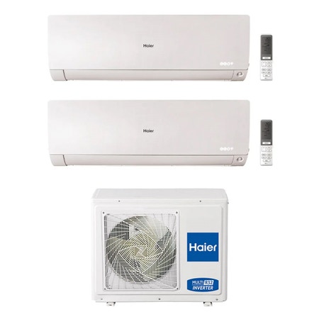Immagine di Haier FLEXIS PLUS R32 Climatizzatore a parete dual split inverter Wi-Fi bianco | unità esterna 5.5 kW unità interne 7000+9000 BTU 3U55S2SR5FA+AS[20|25]S2SF1FA-MW3