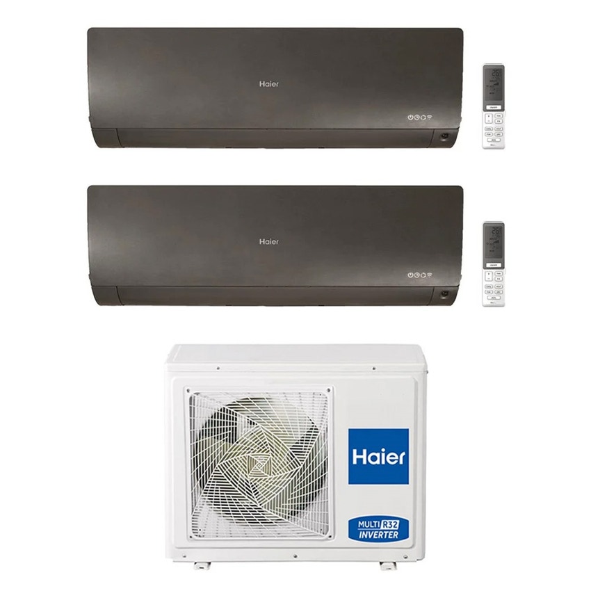 Immagine di Haier FLEXIS PLUS R32 Climatizzatore a parete dual split inverter Wi-Fi nero | unità esterna 5.5 kW unità interne 9000+15000 BTU 3U55S2SR5FA+AS[25|42]S2SF1FA-MB3