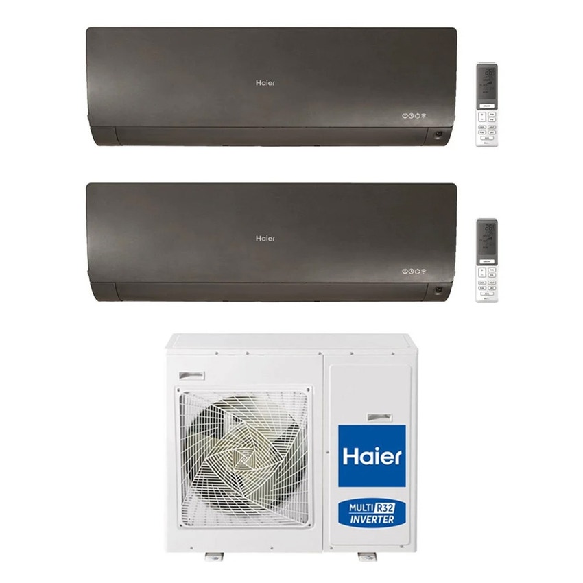 Immagine di Haier FLEXIS PLUS R32 Climatizzatore a parete dual split inverter Wi-Fi nero | unità esterna 7.5 kW unità interne 7000+24000 BTU 4U75S2SR5FA+AS[20|71]S2SF1FA-MB3