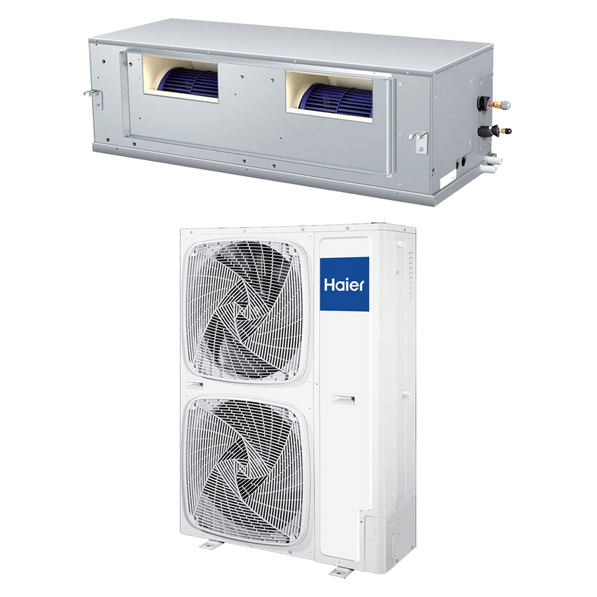 Immagine di Haier CANALIZZABILE ALTA PRESSIONE 210 Pa Climatizzatore canalizzabile monosplit inverter | unità esterna (doppio ventilatore) 16 kW trifase unità interna 55000 BTU ADH160H1ERG+1U160S2SP1FB