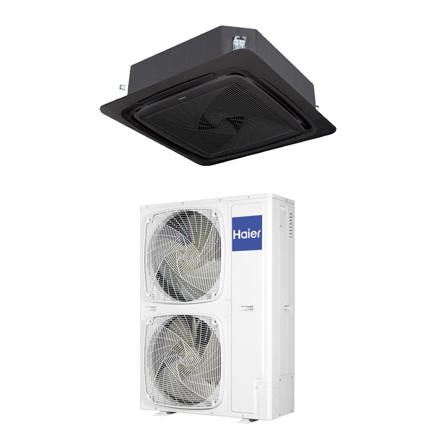 Immagine di Haier CASSETTE ROUND FLOW R32 Climatizzatore a cassetta nero monosplit inverter | unità esterna monofase (doppio ventilatore) 14 kW unità interna 48000 BTU ABH140K1ERG(H)-B+1U140S2SP2FA