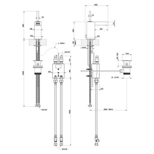 Immagine di Gessi RETTANGOLO CASCATA COLOUR miscelatore joystick per lavabo con scarico, flessibili di collegamento e sistema di illuminazione, finitura cromo 30902#031