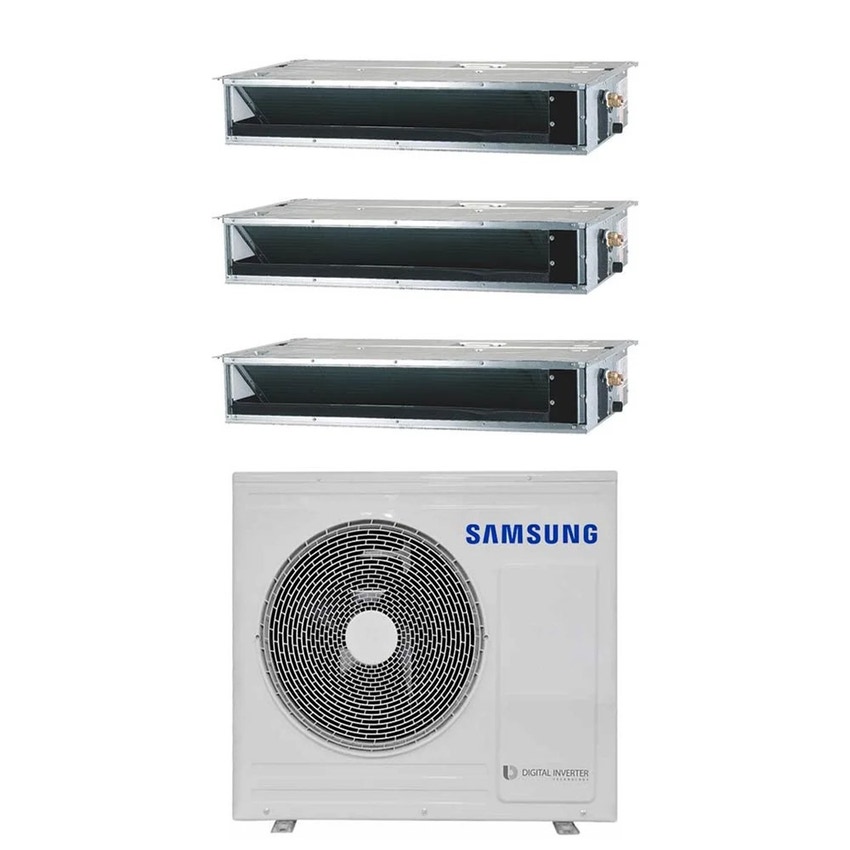 Immagine di Samsung CANALIZZABILE BASSA/MEDIA PREVALENZA R32 Climatizzatore canalizzabile trial split inverter | unità esterna 6.8 kW unità interne 9000+12000+18000 BTU AJ068TXJ3KG/EU+AJ0[52]BNMDEG+AJ0[26|35]TNLPEG