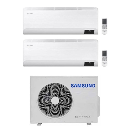 Immagine di Samsung CEBU R32 Climatizzatore a parete dual split inverter Wi-Fi bianco | unità esterna 5.2 kW unità interne 9000+18000 BTU AJ052TXJ3KG/EU+AR[09T|18B]XFYAWKNEU