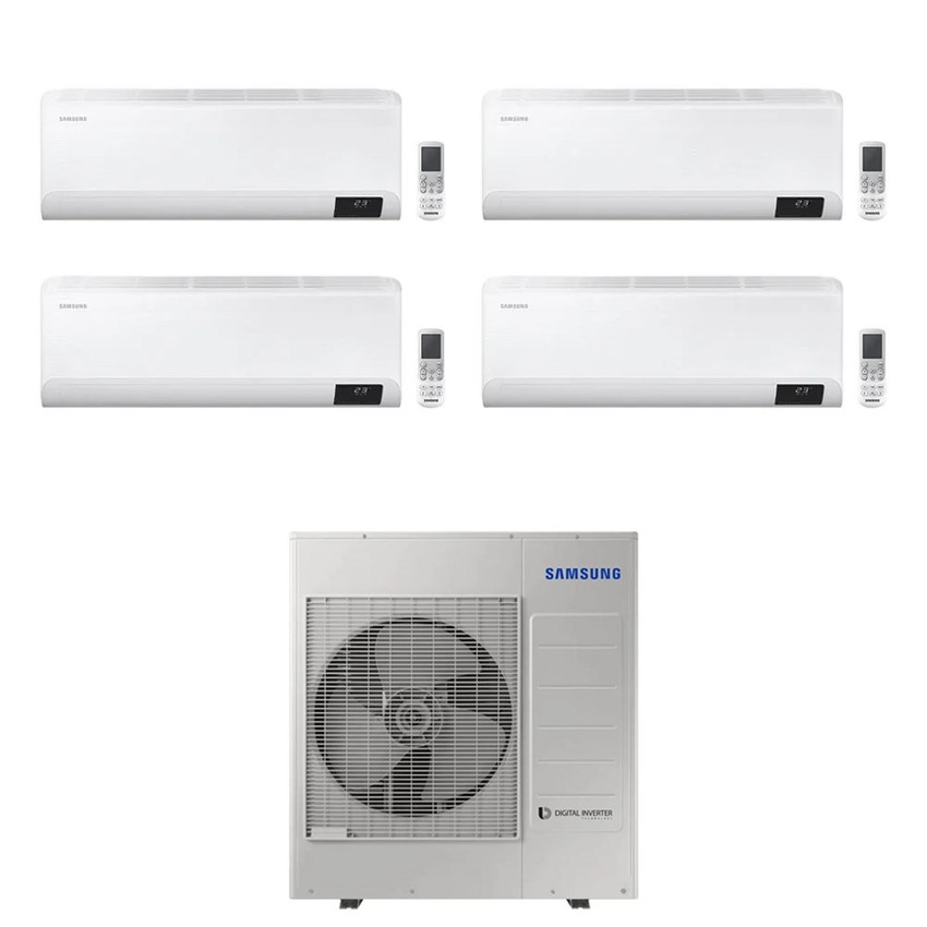 Immagine di Samsung CEBU R32 Climatizzatore a parete quadri split inverter Wi-Fi bianco | unità esterna 10 kW unità interne 7000+7000+7000+7000 BTU AJ100TXJ5KG/EU+AR[07T|07T|07T|07T]XFYAWKNEU