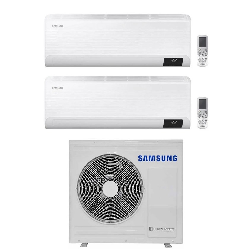 Immagine di Samsung CEBU R32 Climatizzatore a parete dual split inverter Wi-Fi bianco | unità esterna 6.8 kW unità interne 9000+12000 BTU AJ068TXJ3KG/EU+AR[09T|12B]XFYAWKNEU
