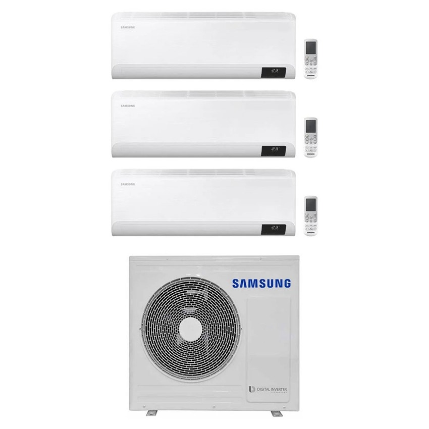 Immagine di Samsung CEBU R32 Climatizzatore a parete trial split inverter Wi-Fi bianco | unità esterna 8 kW unità interne 9000+9000+12000 BTU AJ080TXJ4KG/EU+AR[09T|09T|12B]XFYAWKNEU