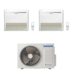 Immagine di Samsung CONSOLE R32 Climatizzatore a pavimento dual split inverter bianco | unità esterna 5 kW unità interne 9000+18000 BTU AJ050TXJ2KG/EU+AJ0[26|52]TNJDKG/EU