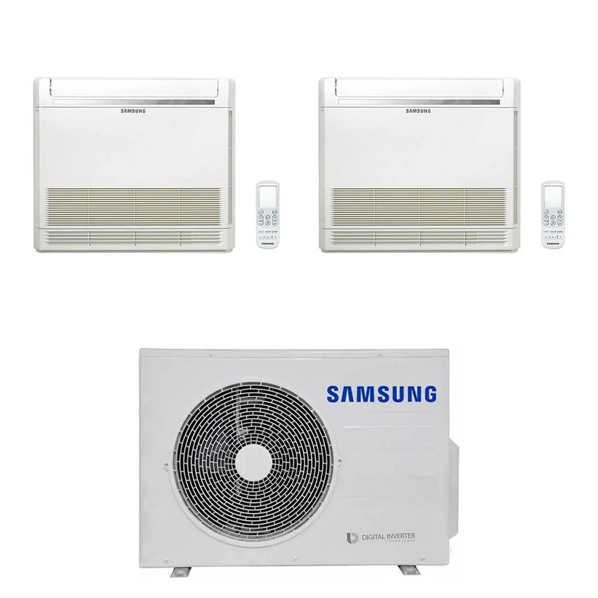 Immagine di Samsung CONSOLE R32 Climatizzatore a pavimento dual split inverter bianco | unità esterna 5.2 kW unità interne 12000+12000 BTU AJ052TXJ3KG/EU+AJ0[35|35]TNJDKG/EU