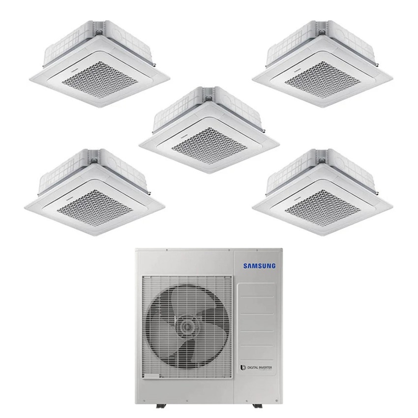 Immagine di Samsung CASSETTA 4 VIE MINI WINDFREE R32 Climatizzatore a cassetta penta split inverter bianco | unità esterna 10 kW unità interne 9000+9000+12000+12000+18000 BTU AJ100TXJ5KG/EU+AJ0[26|26|35|35|52]TNNDKG/EU