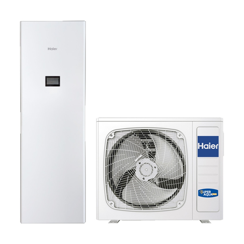 Immagine di Haier ALL IN ONE 4 Pompa di calore aria-acqua reversibile splittata Inverter 4.0 kW e serbatoio da 200 litri per riscaldamento, raffrescamento e produzione ACS 25023104Z+25013107Z