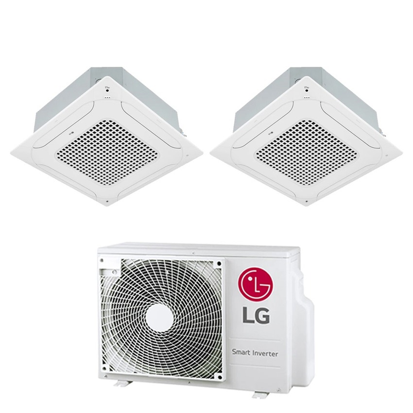 Immagine di LG Cassetta 4 vie R32 Climatizzatore a cassetta dual split inverter bianco | unità esterna 4.1 kW unità interne 9000+12000 BTU MU2R15.U13+CT[09|12]F.NR0