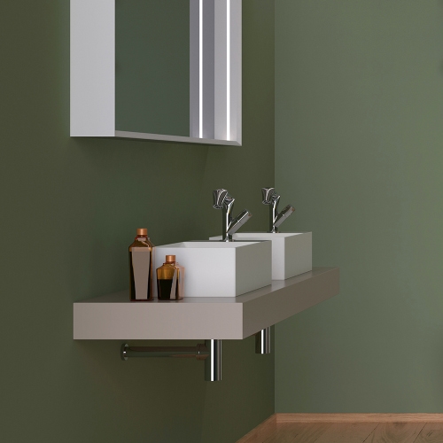 Immagine di Flaminia APPLIGHT 5025 lavabo reversibile L.50 P.25 cm, da appoggio con piano rubinetteria, senza troppopieno, colore bianco finitura lucido AP5025