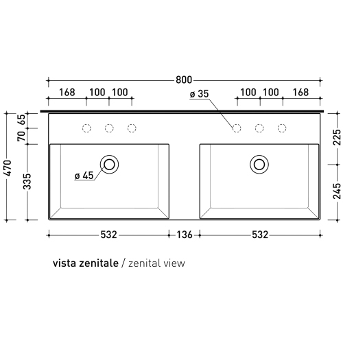 Immagine di Flaminia APPLIGHT 120 lavabo L.120 P.47 cm doppia vasca, da appoggio o sospeso con piano rubinetteria, con troppopieno, colore terracotta finitura lucido AP120LTC