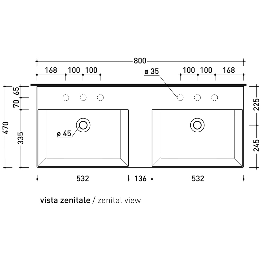 Immagine di Flaminia APPLIGHT 120 lavabo L.120 P.47 cm doppia vasca, da appoggio o sospeso con piano rubinetteria, con troppopieno, colore terracotta finitura lucido AP120LTC