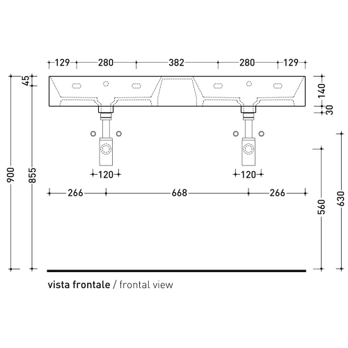 Immagine di Flaminia APPLIGHT 120 lavabo L.120 P.47 cm doppia vasca, da appoggio o sospeso con piano rubinetteria, con troppopieno, colore terracotta finitura lucido AP120LTC
