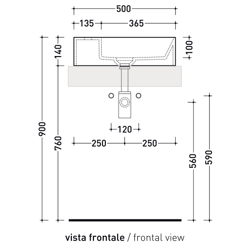 Immagine di Flaminia APPLIGHT 5025 lavabo reversibile L.50 P.25 cm, da appoggio con piano rubinetteria, senza troppopieno, colore bianco latte finitura opaco AP5025LAT